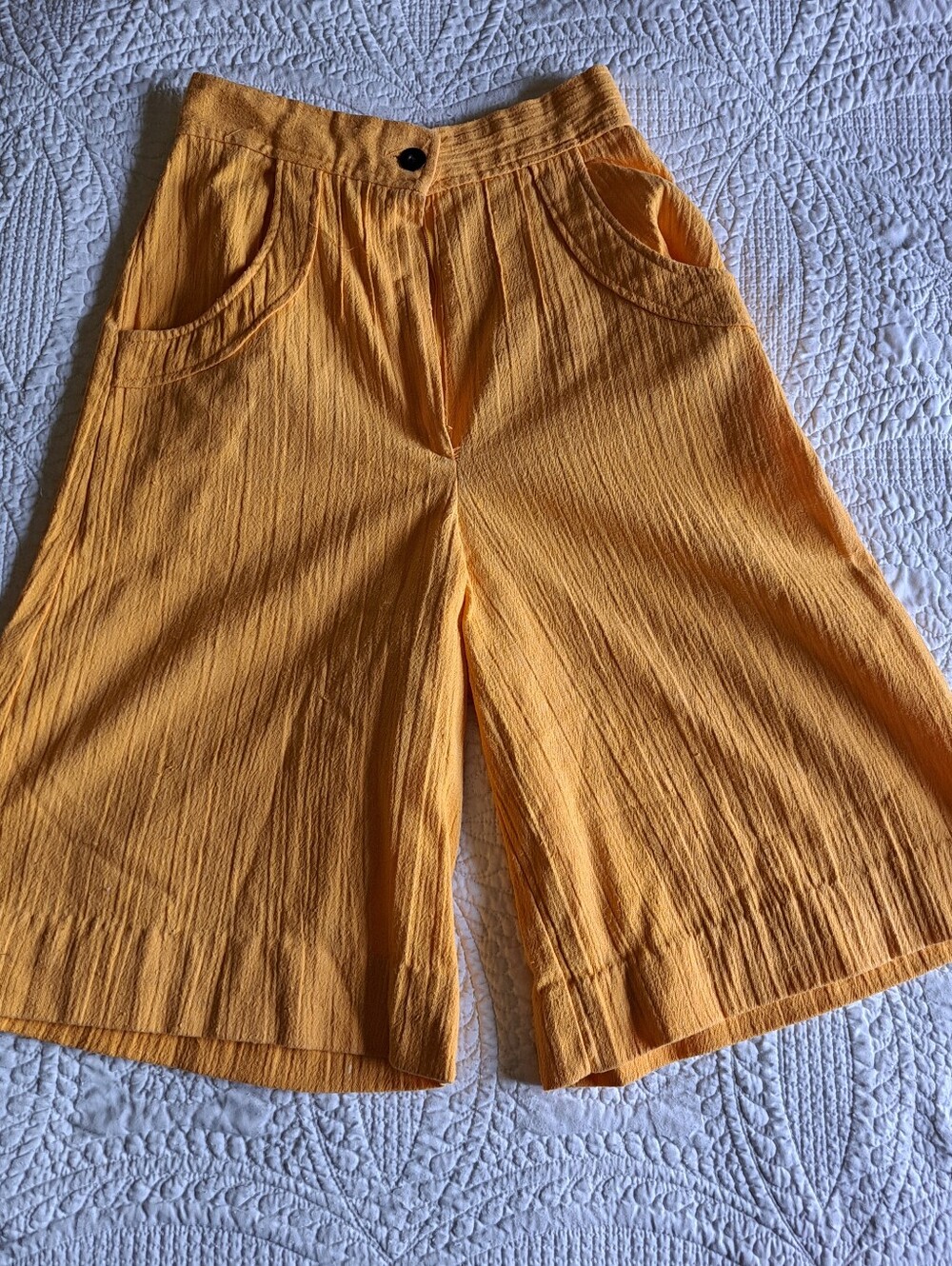 High-Waist Mustard Yellow Wide-Leg Women’s Shorts - Picture 2 of 6